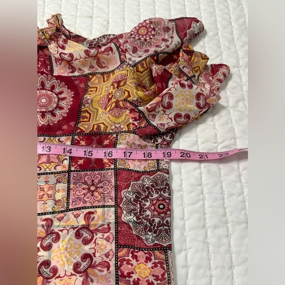 Umgee Multicolor Patchwork Blouse with Ruffle Sleeves - Picture 7 of 11